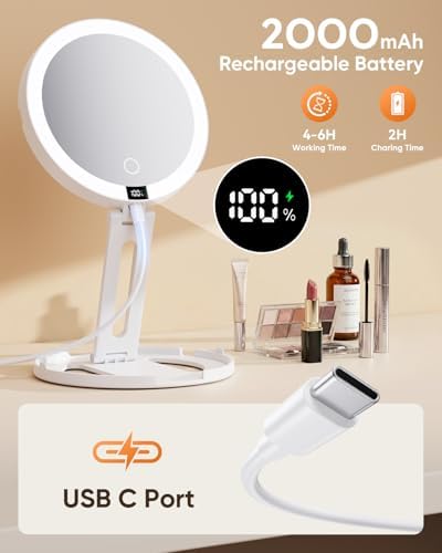 Travel Makeup Mirror with Lights - 1X/30X Magnifying Double Sided Mirror - Image 6