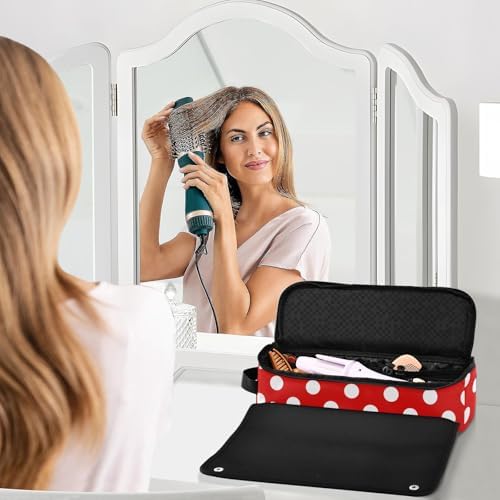 Polka Dot Red Hair Tools Travel Bag Travel Organizer Pouch Portable Carrying Case with Heat Resistant Mat for Flat Irons Curling Iron Hair Dryer - Image 6