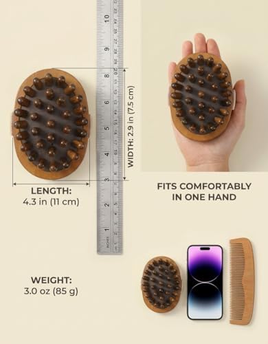 Wooden Meridian Massage Brush - Cepillo de Masaje & Wooden Hair Comb for Gentle Lymphatic Drainage, Oil-Safe Natural Wood Body & Scalp Brush with Cushioned Teeth, Self-Care Gift for Women - Image 5