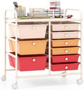 Giantex 9 Drawers Rolling Cart, Classroom Organizers, Storage Cart with Wheels, for Teacher Office Home School Supplies Tool Craft Art Paper, Macaron Multicolor by Giantex