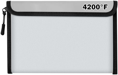 Fireproof Waterproof Document Bag - 4200°F Water Resistant Fire Proof Money Bag, 4 Layers of Heat Insulated Storage with Zipper, 9.4" x 6.7" Portable Files Safe Pouch for Cash Passport (Grey) by Unknown