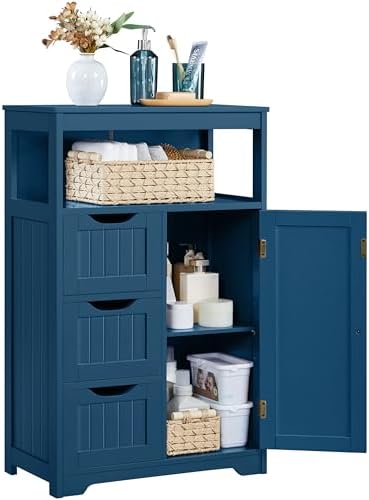 Yaheetech Small Bathroom Storage Cabinet with 3 Drawers, Navy Blue by Yaheetech