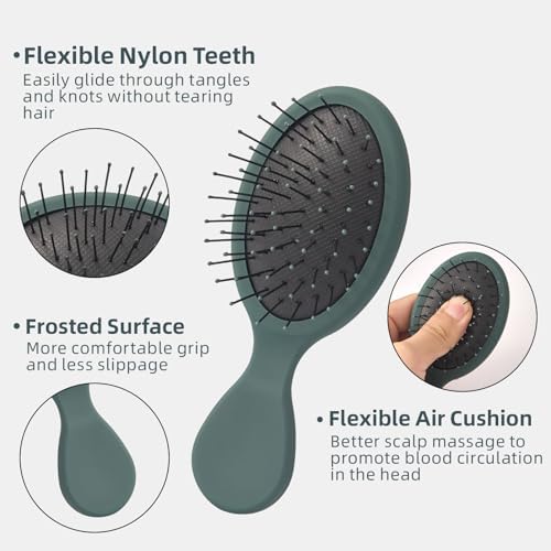 Mini Hair Bursh for Kids Women and Men, Protable Travel Size Hair Brush for Pockets Purse backpack,Mini Detangler Brush for All Hair Types, Small Hair Brush for Detangling(1 Pack-Green) - Image 3