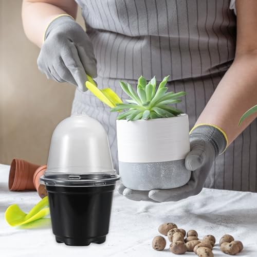 PATIKIL Nursery Pots with Humidity Dome, 20 Sets 3.5" Plastic Gardening Pot Planting Container Cups Plant Starting Pots with Drainage Holes, Black - Image 4