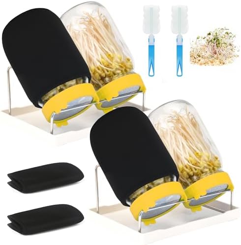 Lulonpon Sprouting Kit, 4 Sprouting Jar Kits, Wide Mouth Quart Mason Jars with Stainless Steel Screen Sprout Lids,1000ml Sprouts Growing Kit, Seed Sprouter Set for Growing Broccoli, Bean, Alfalfa ﻿ by Lulonpon