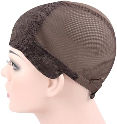 2 Pcs Double Lace Wig Caps with Adjustable Straps Swiss Lace Hairnet on the Back for Making Wig (Brown M) - Image 3
