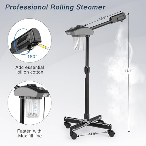 Winado Professional Facial Steamer Machine, Esthetician Steamer Humidifier Face Spa, Hot Ionic Mist Face Steamer for Home Beauty Salon, Personal Skin Care Deep Cleaning, Black - Image 2