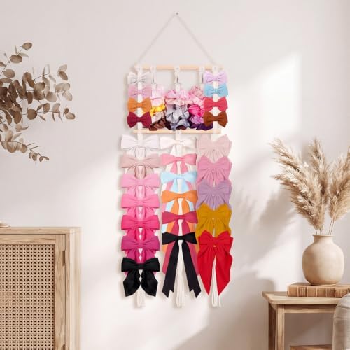Macrame hair accessories organizer Wall Mounted,No-Drill Bow Holder - Image 2