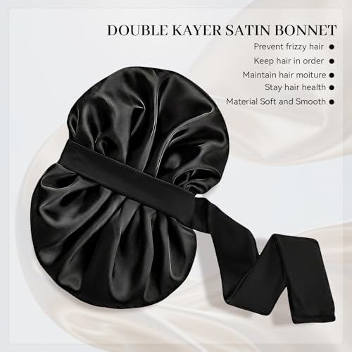 Silk Bonnet for Sleeping Satin Hair Bonnet Double Layer Adjustable Sleep Cap with Elastic Tie Band - Image 2