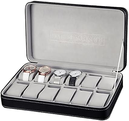 12 Slots Portable Watch Box, Waterproof Travel Zipper Watch Collector Storage Jewelry Box Case, Multifunction Storage Organizer for Cufflinks, Earrings, Bracelets (13 * 7.87 * 2.95inch) - Image 2