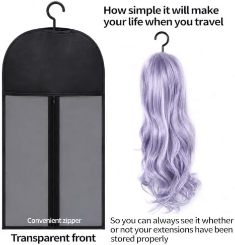 6-Pack Hair Extension Holder - Wig Storage Bags with Hanger for Multiple Wigs, Dust-proof, Ideal for Hair Extensions & Accessories - Image 4