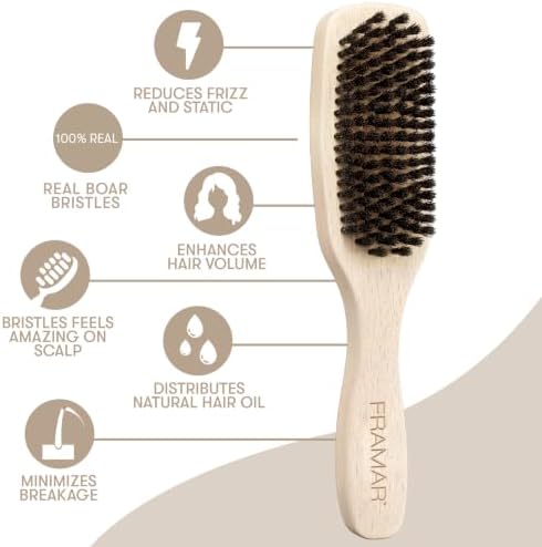 FRAMAR Slick Back Hair Brush Boar Bristles, Slick Back Brush – Beechwood - Image 4