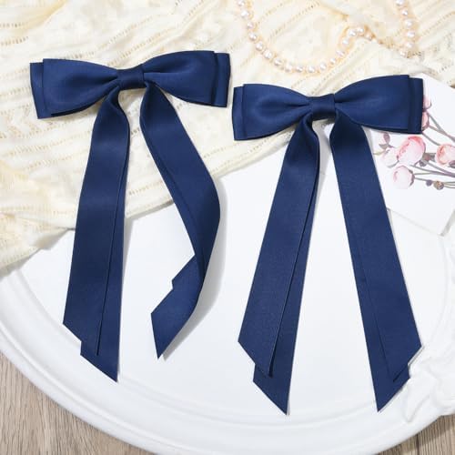 6PCS Navy Blue Hair Bows, Large Ribbon Bow Hair Clips for Girls Women Cute Ponytail Holder Accessories for Toddlers Kids Teens - Image 7