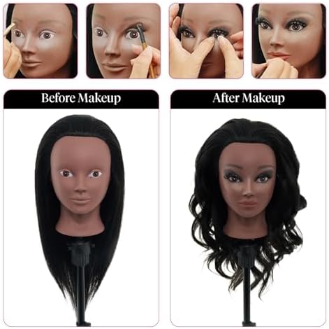 18" 100% Real Hair Mannequin Head with Stand for Makeup Practice - Image 3