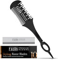 Facón Razor Comb for Hair Cutting - Professional Hair Cutting Comb Kit with 12 Replacement Blades, Double Edge Shaper for Salon & Home, Premium Styling Thinning Texturizing Split Ends Trimming Razor by Fac%C3%B3n