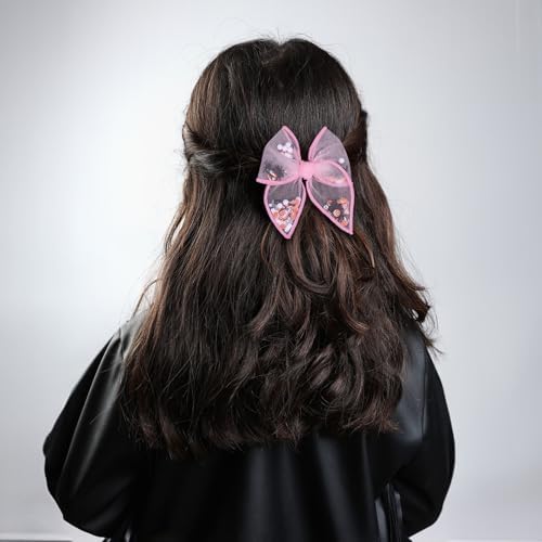Halloween Bows for Girls Women 4in Pink Ghost Mesh Ribbon Tulle Bow Alligator Clips 2pc Fable Shaker Hair Bow Barrettes Teens Toddler Kids outfit Dress Costume Party Accessory Gift - Image 5