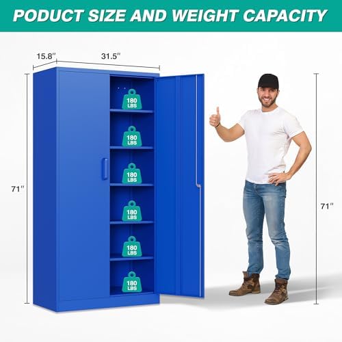 SISESOL Blue Metal Storage Cabinet with 6 Shelves,71" Garage Storage Cabinet with Lock,6 Tier Steel Cabinets with Locking Doors,Lockable Cabinets for Home,Office,Shop,Garage - Image 2