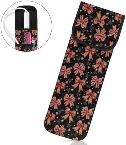 Flashideas Christmas Bow Curling Iron Holder Heat Resistant Neoprene Curling Iron Cover Bag with Pocket Curling Iron Organizers and Storage for Hair Straightener, Curling Iron, Flat Iron - Image 2