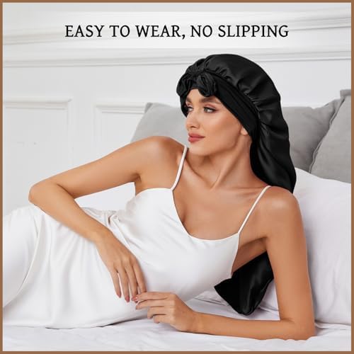 DEMAZALO Silk Long Bonnet for Braids & Curly Hair, Silk Satin Bonnet for Sleeping, Extra Large Bonnets for Women Braid - Image 5