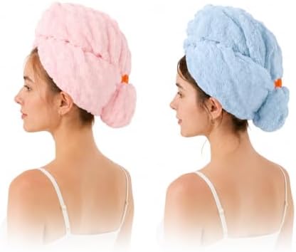 Microfiber Hair Drying Towel 2Pack, Large Size for Women, with Elastic Band by Unknown