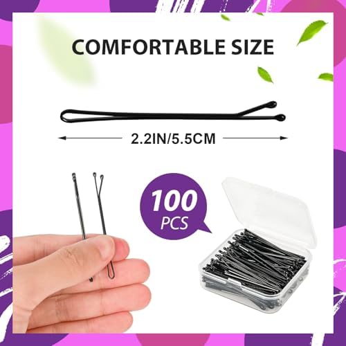 2.2 Inch Black Hair Bobby Pins Metal Clips Flat Straight Ball Tips Non-slip Decorative Long Short Women Girls Nickel Free Hairdressing Wedding Accessories with Case 100 PCS - Image 2