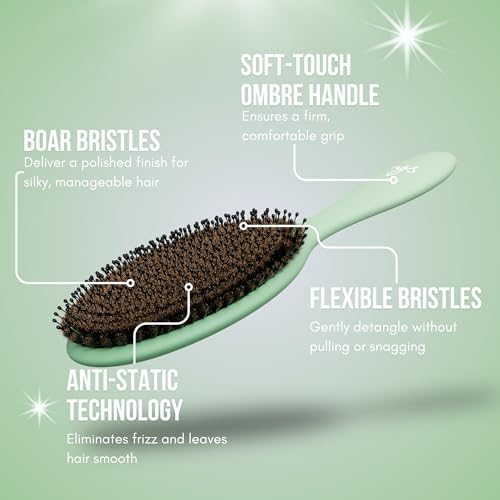 SimplyHair Ultimate Hair Extension Brush & Detangler Anti-Static, Dual Bristle Design, Soft Boar Bristle, Great for All Hair Types & Extensions - Green Ombre Brush Ideal for Adults & Kids - Image 3