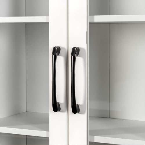 4-Tier Glass Door Display Storage Cabinet Pull-Out Kitchen Pantry,White - Image 6