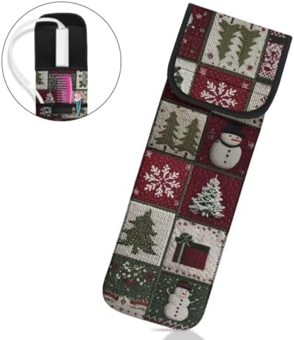 Flashideas Christmas Snowman Plaid Flat Iron Case Heat Resistant Neoprene Curling Iron Cover Bag with Pocket Curling Iron Organizers and Storage for Flat Iron, Straightener, Curling Wand/Curling Iron - Image 2
