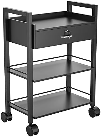 Salon Beauty Cabinet Cart Trolley 2-Layer Rolling Storage Drawer Organizer Wheels Lockable Tool Salon Station Barber Stylist Equipment Makeup Spa Cart (Black-3 Layer) - Image 4