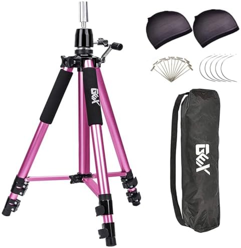 GEXWORLDWIDE GEX 63" Heavy Duty Mannequin Tripod Stand for Wig Cosmetology Training Practice Doll Manikin Head Tripod Wig Stand With Travel Bag (Rosy) by GEXWORLDWIDE