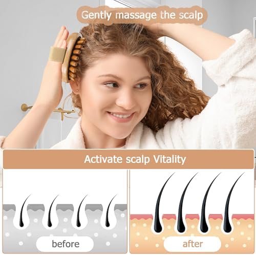 OWIIZI Wooden Scalp Brush Massage Body Tools, Wood Massager for Head Hair Growth Belly Fat Cellulite Multi Functional Air Cushion Massager for Men Women Elder - Image 2