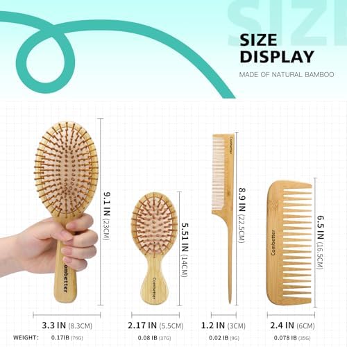 Bamboo Hair Brush and Comb Set for Hair Growth & Scalp Massager - Image 4