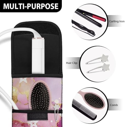 Heat-Resistant Travel Neoprene Storage Pouch Case Bag with Two Pocket for Flat Iron, Straightener, Curling Wand/Curling Iron Marble Star - Image 6