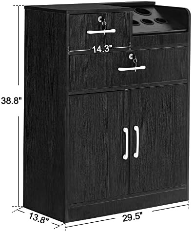 BarberPub Locking Salon Storage Cabinet with Drawers Black 2032 - Image 3