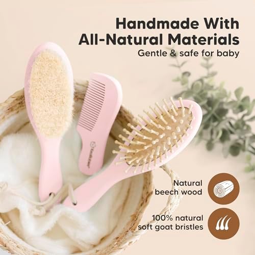 Wooden Baby Hair Brush Set for Newborns, Toddler Comb (Blush, Regular) - Image 4