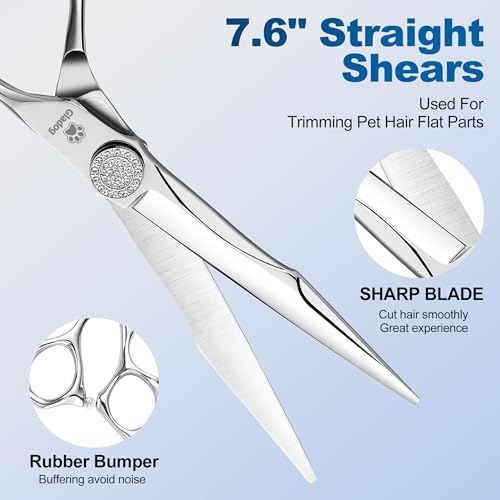 GLADOG Luxury Dog Grooming Scissors Set - 7" Straight, 6.5" Thinning, 7" Curved Dog Shears for Grooming - 9CR Steel, Professional Grooming Kit for Dogs - Image 3