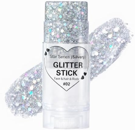 Go Ho Silver Glitter Stick, Sparkly Hair Face Body Shimmer for Women Kids by GoHo
