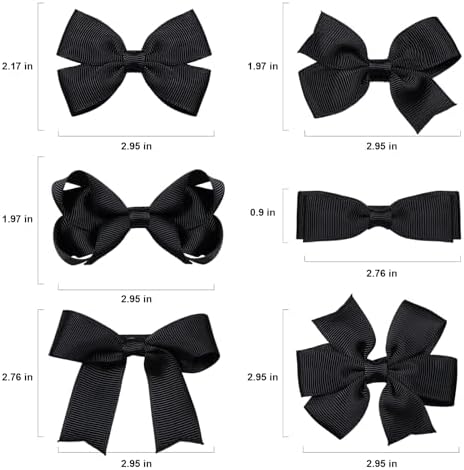 3 Inch Black Grosgrain Hair Bows Alligator Clips for Girls, 6 Pairs Solid Color Hair Ribbon Accessory for Toddler Teen Kids Child School, Halloween Party Gift, Secure Non-Slip Grips - Image 6