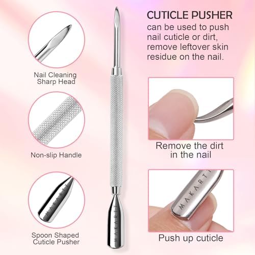 Makartt 3-Pack Silver Cuticle Nipper Set, Pusher & Nail Trimmer - Image 3