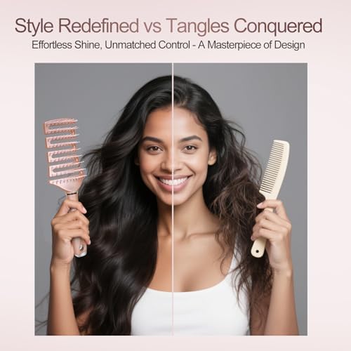 SHINLEA Detangling Brush for Curly Hair, Vented Curved Detangler Brush Faster Blow Drying, Wet Dry Hair Brush for Thick Wavy Fine Hair, Hairbrush for Women Men Kids - Image 4