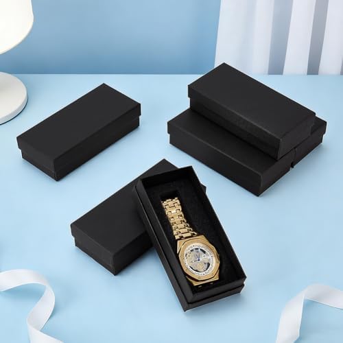 PH PandaHall 10pcs Paper Watch Storage Box,5.2"x2.3"x1.3" Black Cardboard Single Watch Gift Box with Sponge Striped Textured Watch Display Holder for Watch Bracelet Jewelry Display Packing - Image 4
