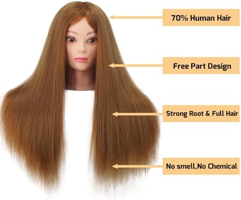 Mannequin Head 80% Real Human Hair 26'' Cosmetology Doll Head for Styling - Image 2