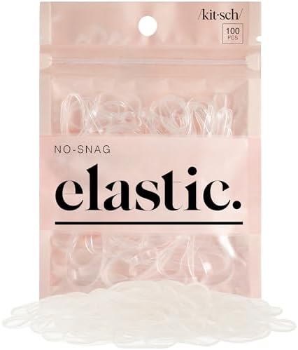 Kitsch No Snag Small Elastic Hair Ties - 1pack, 100pcs (Clear, Black, Brown) | Rubber Bands for Hair by Kitsch
