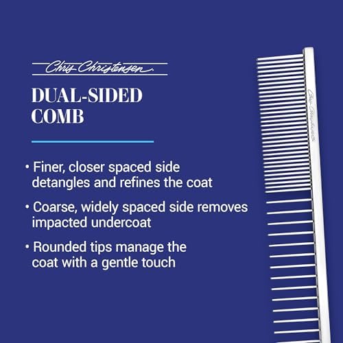 Chris Christensen 003 7.5 in. F/XC Greyhound-Style Butter Comb, Groom Like a Professional, Rounded Corners Prevent Friction and Breakage, Solid Brass Spin with Steel Teeth, Chrome Finish. - Image 3