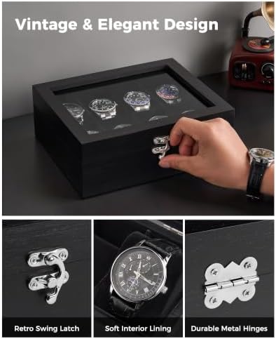 ProCase 8 Slot Wooden Watch Display Case With Glass Lid, Organizer - Image 3