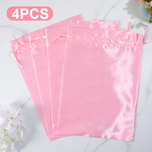 4Pcs Wig Bags with Satin Drawstring, Pink - Image 3