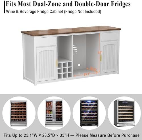 GDLF 78.7" Home Bar Cabinet with Fridge Space, Fluted Wine Liquor Bar,White - Image 7