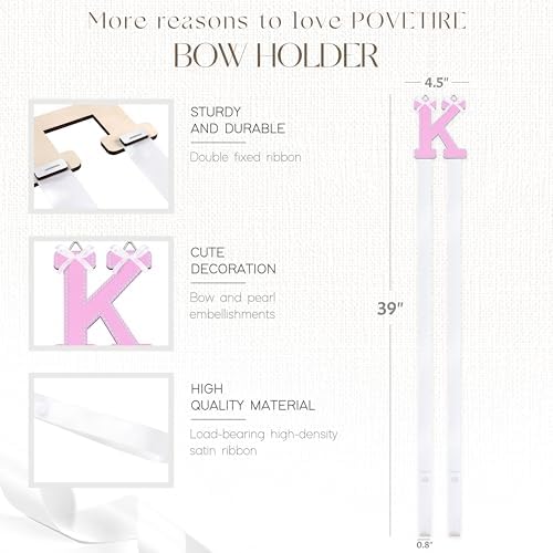 POVETIRE Letter Bow Holder Hair Bow Organizer, Ribbon Hair Clips Storage Hair Bows Hanging Baby Headband Holder Hair Accessories Organizer Display Decors Baby Nursery Toddler Girls Room-K - Image 2