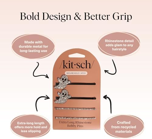 Kitsch Extra Long Metal Rhinestone Bobby Pins - 4pc Set - Image 4