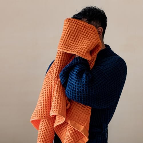 Luxury Organic Japanese Cotton Waffle Bath Towel | Thick, Absorbent, Quick Dry Bathroom Towels for Shower, Sauna, Onsen| Hotel & Spa Quality, Gift-Ready (Coral Orange, Face Towel, 16" x 16") - Image 2